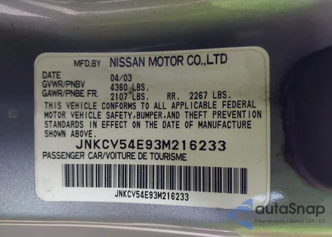 2003 Infiniti G35 Base W/Leather from USA, damaged, VIN JNKCV54E93M216233